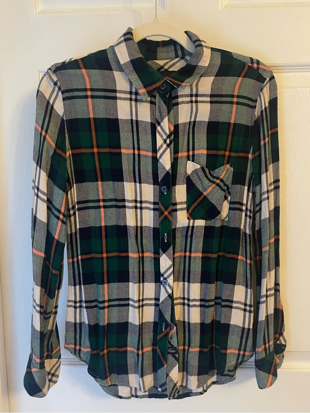 Rails Green Plaid Button-Down Shirt with Cream and Navy